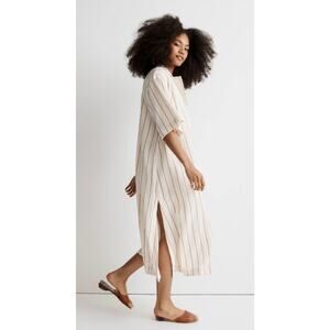 NWT Madewell‎ Lightestspun Cover-up Maxi shirt dress striped Ochre Fresco Medium